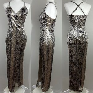 Velvet Snake Print Bodycon V-Neck Adjustable Straps Maxi Dress Size S/XS
